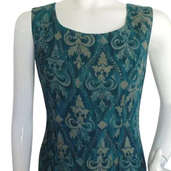 Karin Stevens Dress Set, 8, 2 pc, Cropped Jacket, Green/Tan Baroque print - Picture 5 of 15